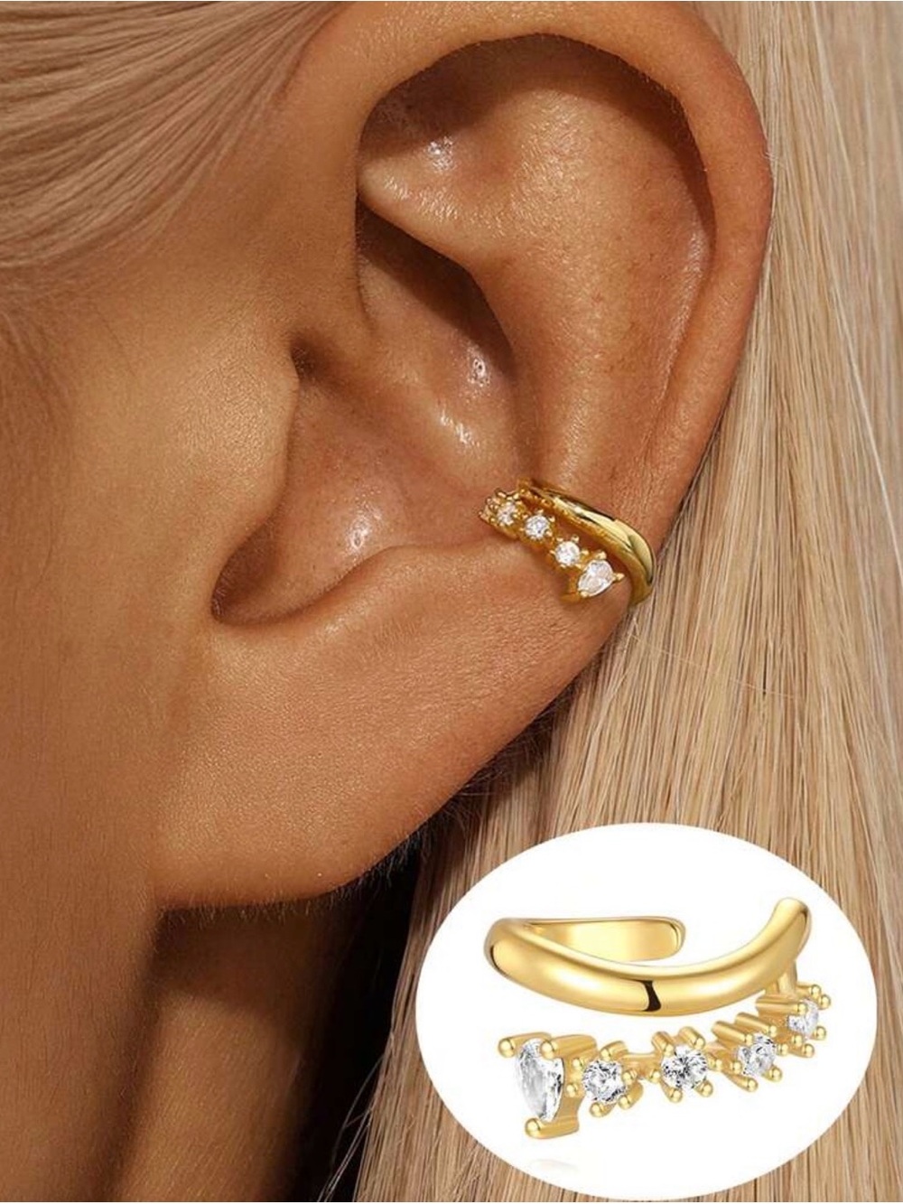Sylver Sterling 925, Gold Crystal Ear Cuff - Elegant Women's Jewelry